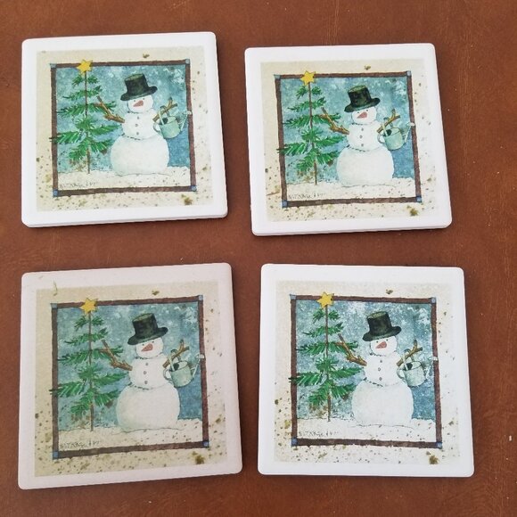 Stone Art Absorbent Stone Snowman Coasters - Set of 4 - Picture 4 of 5